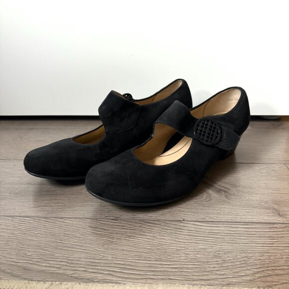 ARA Black Suede 1.5" Heel Mary Janes with Velcro Closure - Picture 2 of 10